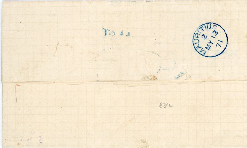 MADAGASCAR MADAGASCAR: 1871 (April 24): Entire from Tamatave to Mauritius with manuscript 