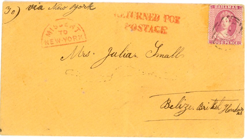 BAHAMAS BAHAMAS: 1870 (Sept 19): Cover to Belize, British Honduras endorsed