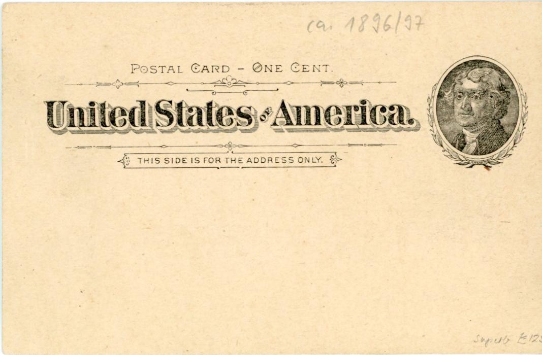 UNITED STATES UNITED STATES: (Picture Stationery) ca1896/7 1c. ‘Jefferson‘ brown and black card titled ’Souvenir Postal Card - Baltimore, MD.. U.S.A.’, very fine condition - Boat thematic.