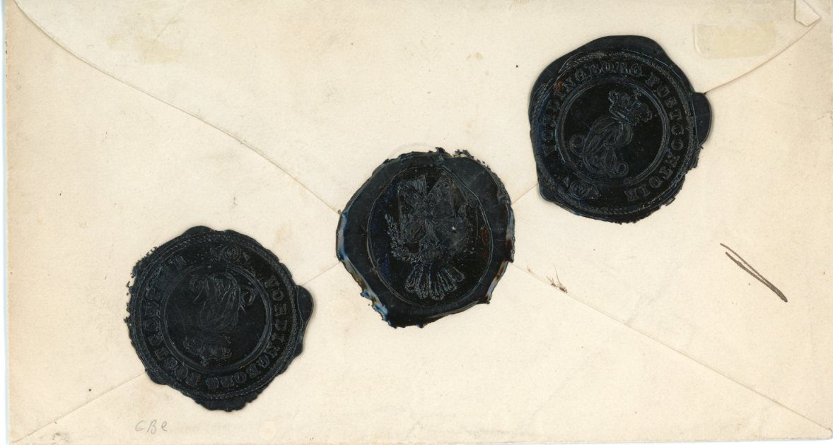 DENMARK DENMARK: 1870c (June 7): Cover to Ringsted bearing mixed issue franking of 1858/62 8 sk. (2, one with three margins) plus 1864/68 3 sk. vertical pair, each cancelled by three-ring 78 numeral, NORDINGBORG despatch cds below, at top left framed Talt handstamp, three fine Crown black wax seals of the 