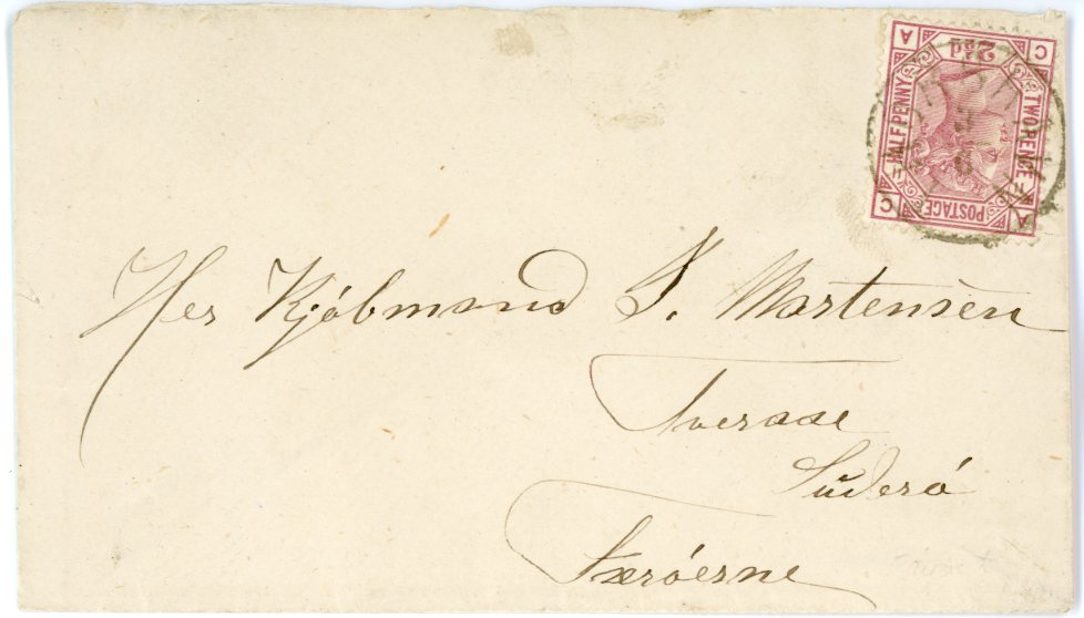 DENMARK DENMARK: Faroe Islands 1880c (June 3): Incoming small envelope from Great Britain to Tveraae, Faroe Islands franked GB 2½ d. lilac rosy mauve plate 11 (Gi = 141), lettered CA, cancelled on arrival with single circle THORSHAVN datestamp with further strike on reverse. A very fine and rare cover, only a handful recorded. Cert. Nielsen (2009).
Provenance: Collection Geoffrey Noer, Heinrich Köhler sale 366, March 2018, lot 5071
