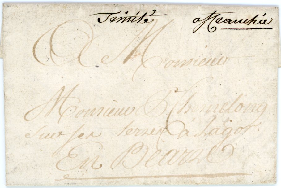 MARTINIQUE MARTINIQUE: 1769 (June 8): Entire letter to Beaune, France bearing manuscript 