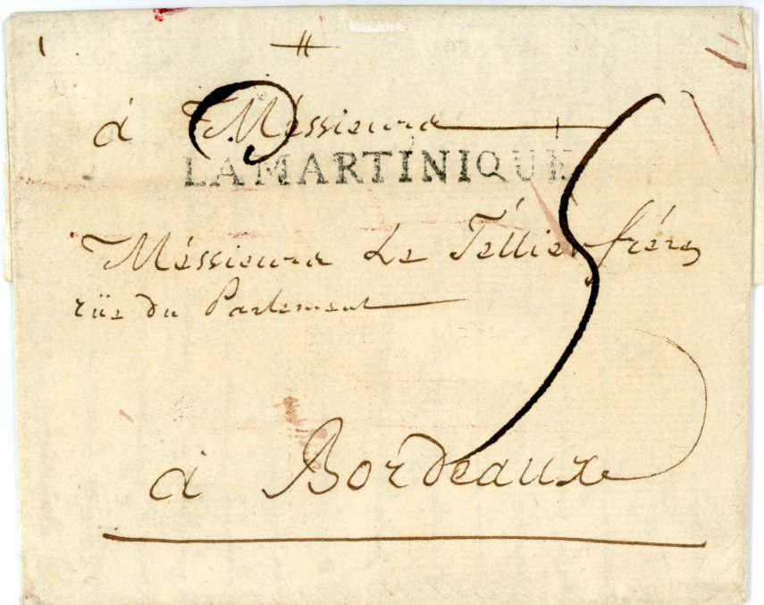 MARTINIQUE MARTINIQUE: 1787: Entire to Bordeaux bearing manuscript rate markings and straight-line handstamp 