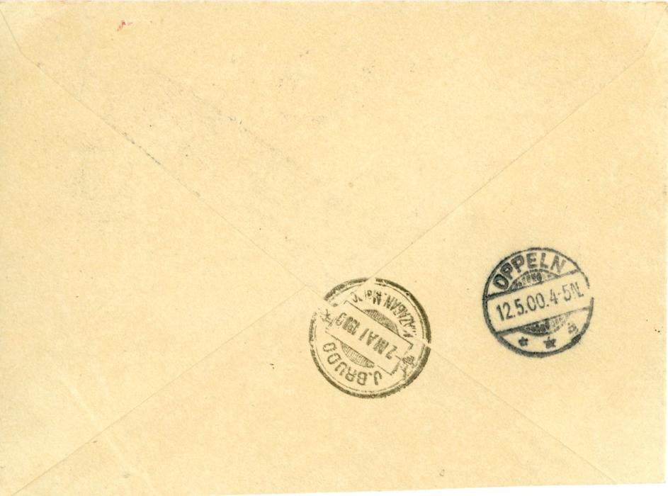 MOROCCO Morocco Local Post & German Post Offices 1900 (April 30): Cover to Oppen, Germany franked with Local Post Mazagan - Marakesh 5 c. (2), tied by