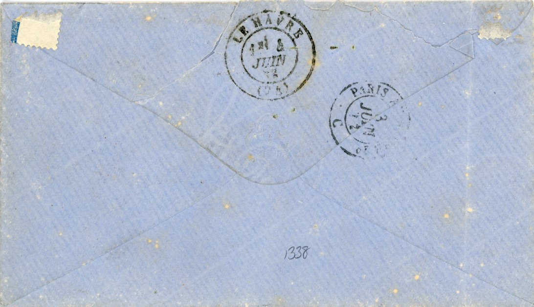 LAGOS NIGERIA - LAGOS: 1872 (May 6): Cover to Le Havre bearing fine strike of the rare Crown Circle 