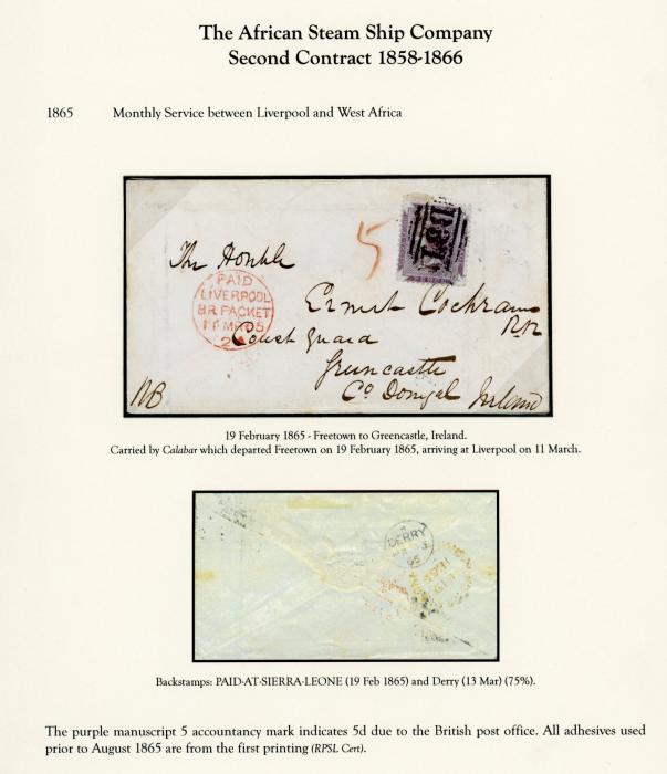 SIERRA LEONE SIERRA LEONE: 1865 (Feb 19): Envelope to Donegal, Ireland franked 1859/74 6 d. dull purple tied by B31 obliterator with red 