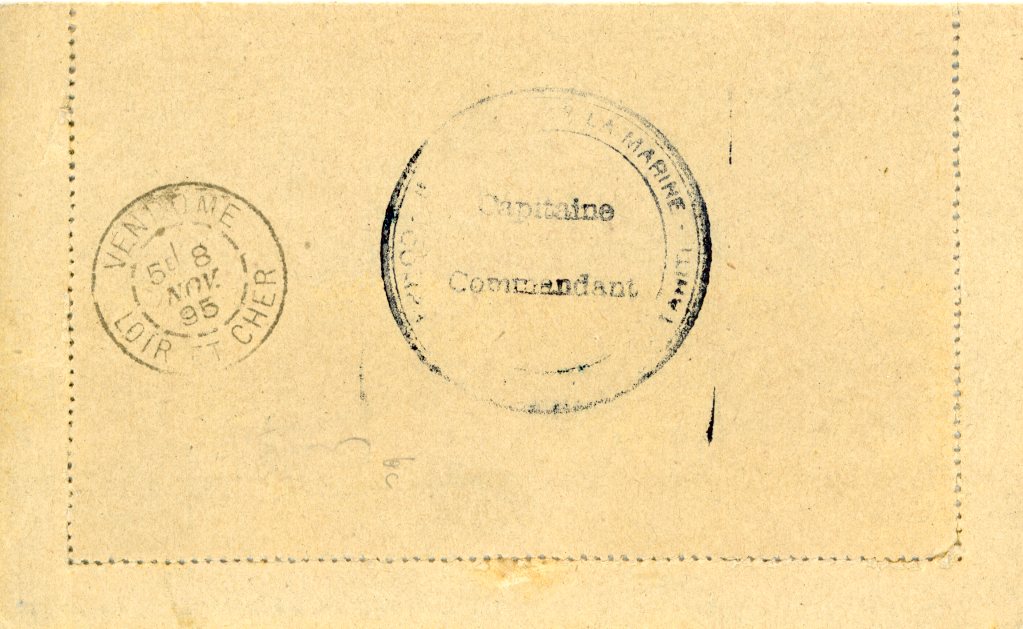 TAHITI FRENCH COLONIES - TAHITI: 1895 (10 Sept) lettercard to France cancelled CORR D’ARMEES PAPEETE hexagonal datestamp, on reverse military cachet and vendome arrival cds, fine.