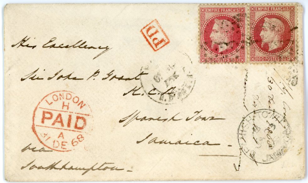 FRANCE FRANCE: 1868 (Dec): Envelope to 
