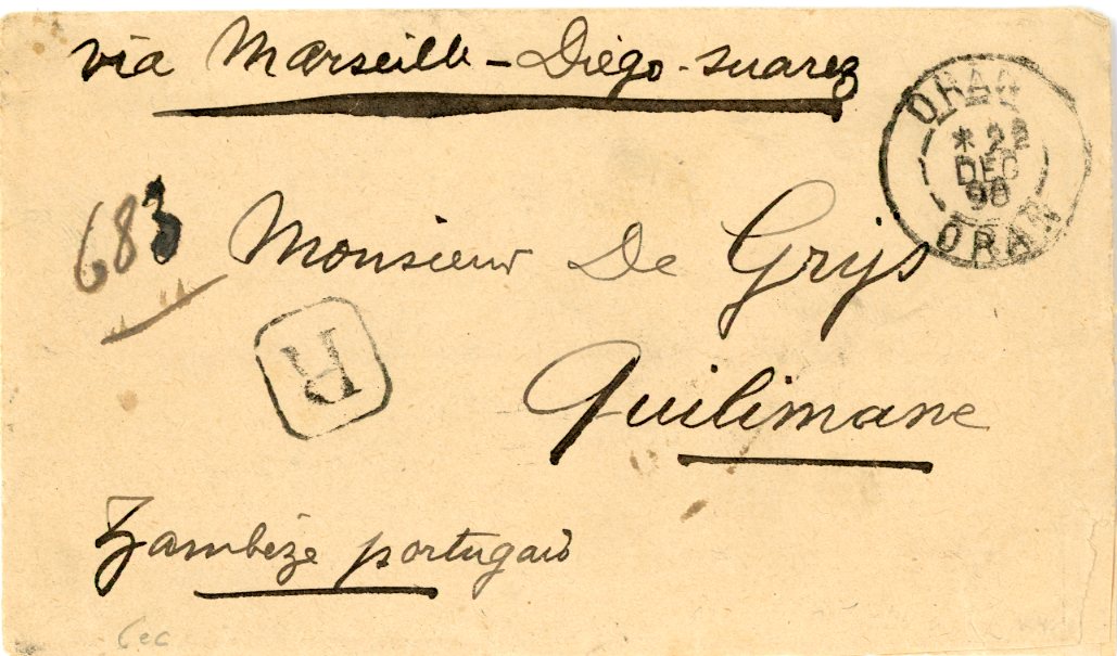 ALGERIA ALGERIA: 1898 (Dec 22): Registered envelope to Quelimane, Mozambique, endorsed