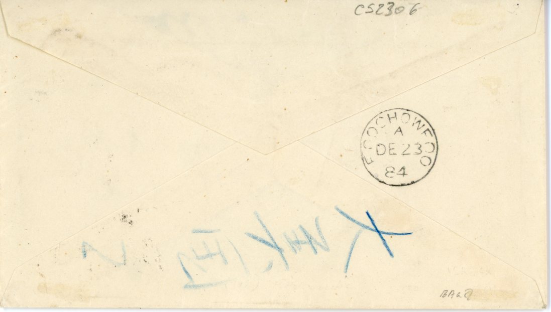 HONG KONG HONG KONG Treaty Ports SWATOW: 1884 De 20 Envelope addressed to the US Consul in Foochow franked QV 5c ultramarine tied by faint but clear strike of S2 cancel, 2nd type (Webb Aii), Swatow cds alongside, reverse with FOOCHOWFOO A De 23 backstamp. A rarity, one of 2 covers recorded with the 2nd type. Ex 