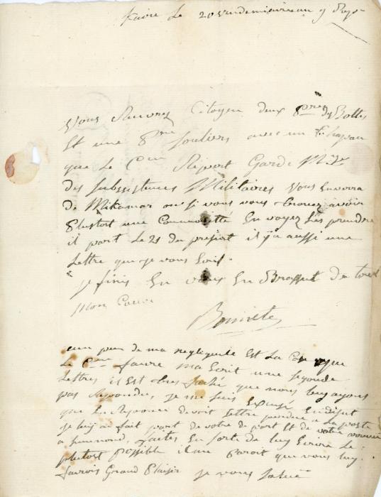 EGYPT EGYPT: 1800 (Oct 12) Folded letter sheet from Cairo to Samunud with ms dateline 20 Vendemiaire, year 9. Hs straight line LE CAIRE in black, rare and very fine.