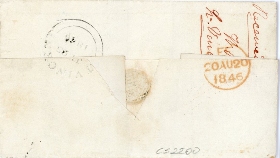 ST VINCENT ST VINCENT: 1846 (July 25th) Folded cover to England with St Vincent double arc on reverse, carried by 2Eagle