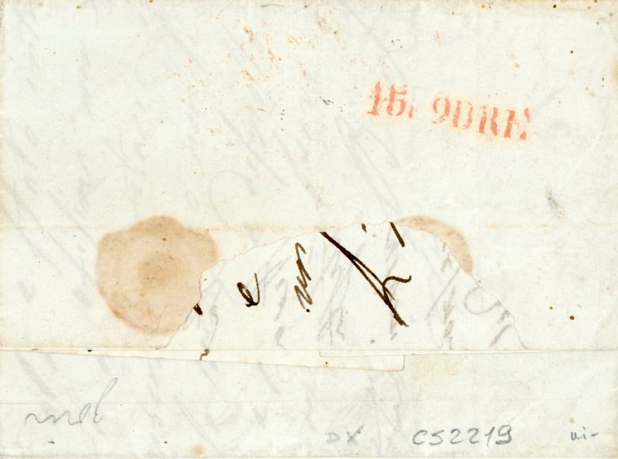 GIBRALTAR GIBRALTAR: 1818 (20 OC) Entire written to the British Consulate in Genova, taxed L1.18 hs on front, red s/l A ROQUE/ANDALUCIA/BAXA alongside, 15/11 arrival bs, fine.