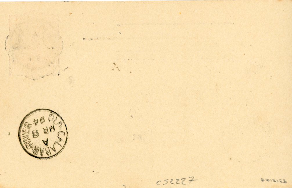 NIGERIA NIGERIA: 1894 (MR 5) GB 1d red stationery card ovpt. BRITISH PROTECTORTE/OIL RIVERS sent locally with very fine QUA IBOE RIVER cds, with further strike below, Old Calabas MR 8 arrival backstamp. No message. V.scarce.