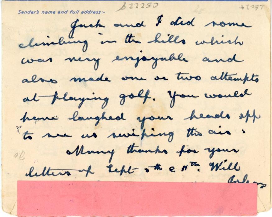 RHODESIA RHODESIA: 1944 (3 Oct) 3d Victoria Falls Aerogramme uprated 1 1/2d brown (2) tied by Bulawayo cds, with violet Open by Censor pink strip and diamond Passed/Censor?AB No 7 violet hs, fine.