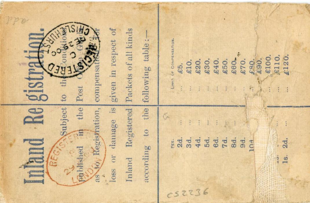 SOUTH AFRICA SOUTH AFRICA: ORANGE FREE STATE / BOER WAR 1900 (DE 6) GB 2d blue registration stationery envelope uprated GB Jubilee 2d (2) tied by large circular Army Post Office South Africa MACHADEDORP in violet, sent to England where redirected, arriving London 29 12, some peripheral faults.