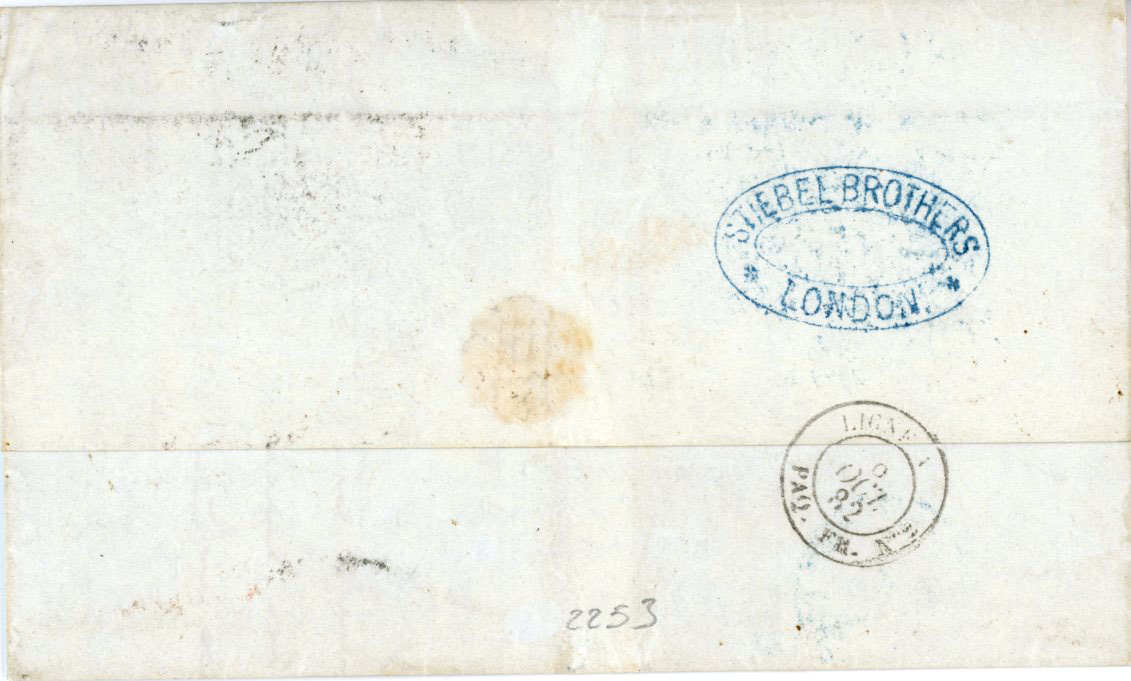 GREAT BRITAIN / COLOMBIA GREAT BRITAIN / COLOMBIA: 1882 (OC 4) Folded cover to Medellin, Colombia, franked 1882 4d grey-brown plate 18 pair tied by London E.C. duplex endorsed