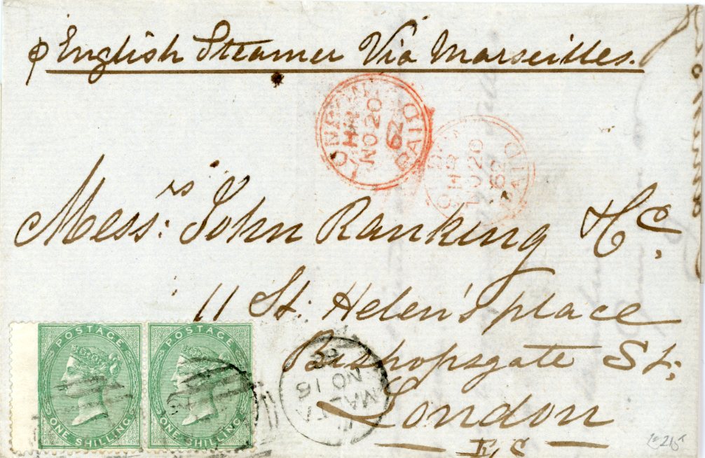 MALTA MALTA: 1862 (NO 16) Folded cover to London franked wing margin 1s pair tied Malta A25 ds with red London No 20 arrival, fine.
