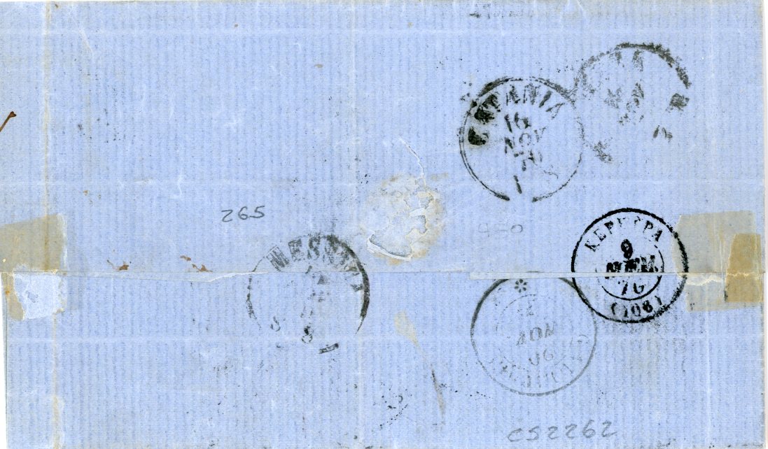 MALTA / GREECE MALTA / GREECE: 1870 (NO 15) Folded letter to Corfu with local rate mkg hs 12 1/2, rated on arrival 65 in blue crayon with large Hermes Heads 5c + 10c (2) + 40c, very mixed margins, all tied by faint Kerkyra cds, various transit bss incl. Catania, Messina & Gallipoli.