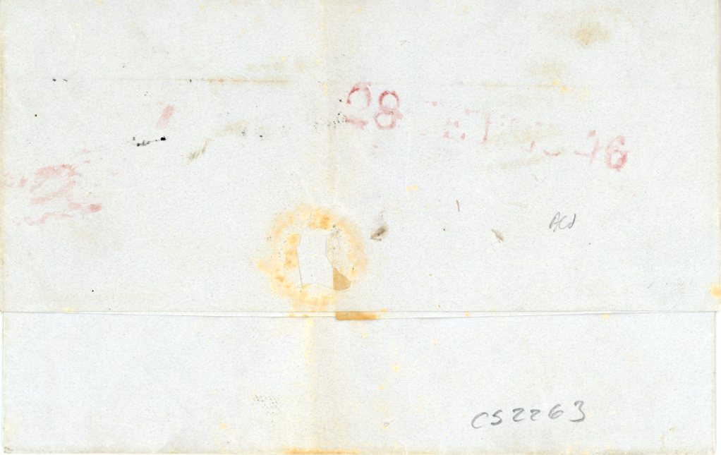 MALTA MALTA: 1846 (24 Set) Folded cover to Messina per Palermo, hs boxed (barely visible) MALTA POST OFFICE with the very scarce maritime marking VAPORI/MALTA oval hs in red, Italy arrival for 26 AG in red, v.fine.