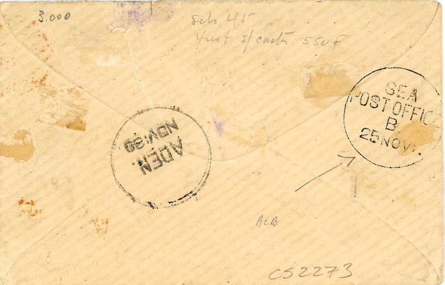 FRENCH COLONIES / ADEN FRENCH COLONIES / ADEN: 1878 envelope to France franked imperf Peaced & Commerce 35c brown on yellow tied by Ligne N Paq.Fr. 30 Nov cds with a further strike alomgside, Sea Post Office B 25 Nov bs and Aden Nov 30, French entry mark in red (14 12), tear to back, highly unusual
