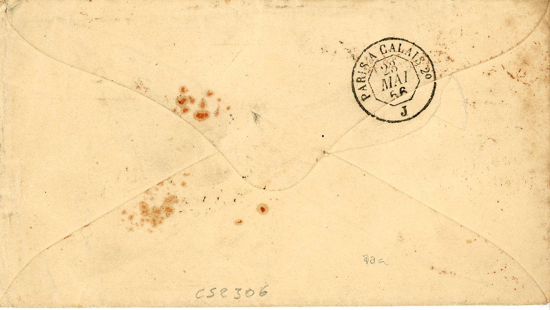 ITALIAN STATES / TUSCANY ITALIAN STATES / TUSCANY: 1856 (10 Mag) envelope addressed to the Senator Robert Hunter in Washington franked 9cr bottom marginal pair + single + 1c, mostly huge margins for this issue with frameline just touched in places, tied by Livorno boleo circolari con bandieruola in red (rare), French transits and Boston arrival (Jun 14), endorsed Steamer via England, outstanding cover.