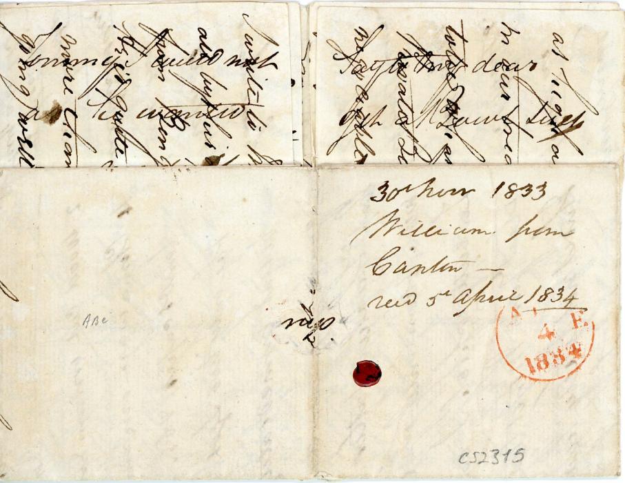 CHINA CHINA: 1833 (29 Nov) Entire to Scotland with ms endorsement