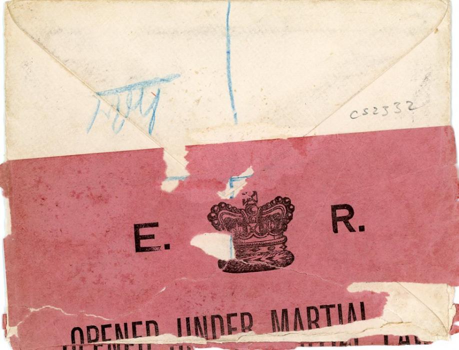 SOUTH AFRICA / ORANGE FREE STATE SOUTH AFRICA / ORANGE FREE STATE: 1901 (My 9) registered envelope to POW at DIYATALAWA CAMP in Ceylon franked V.R.I. 6d ovpt on 6d blue, with Ladybrand O.R.C. dispatch and Passed Censor oval censor similar for Diyatalawa, Opened under Martial Law censored strip damaged on opening