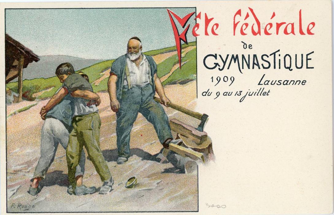SWITZERLAND SWITZERLAND: 1909 (9-13 Juillet) Commemorative illustrated 10c red postal stationery card mint inscribed Fete Federale de GYMNASTIQUE, Lausanne, fine