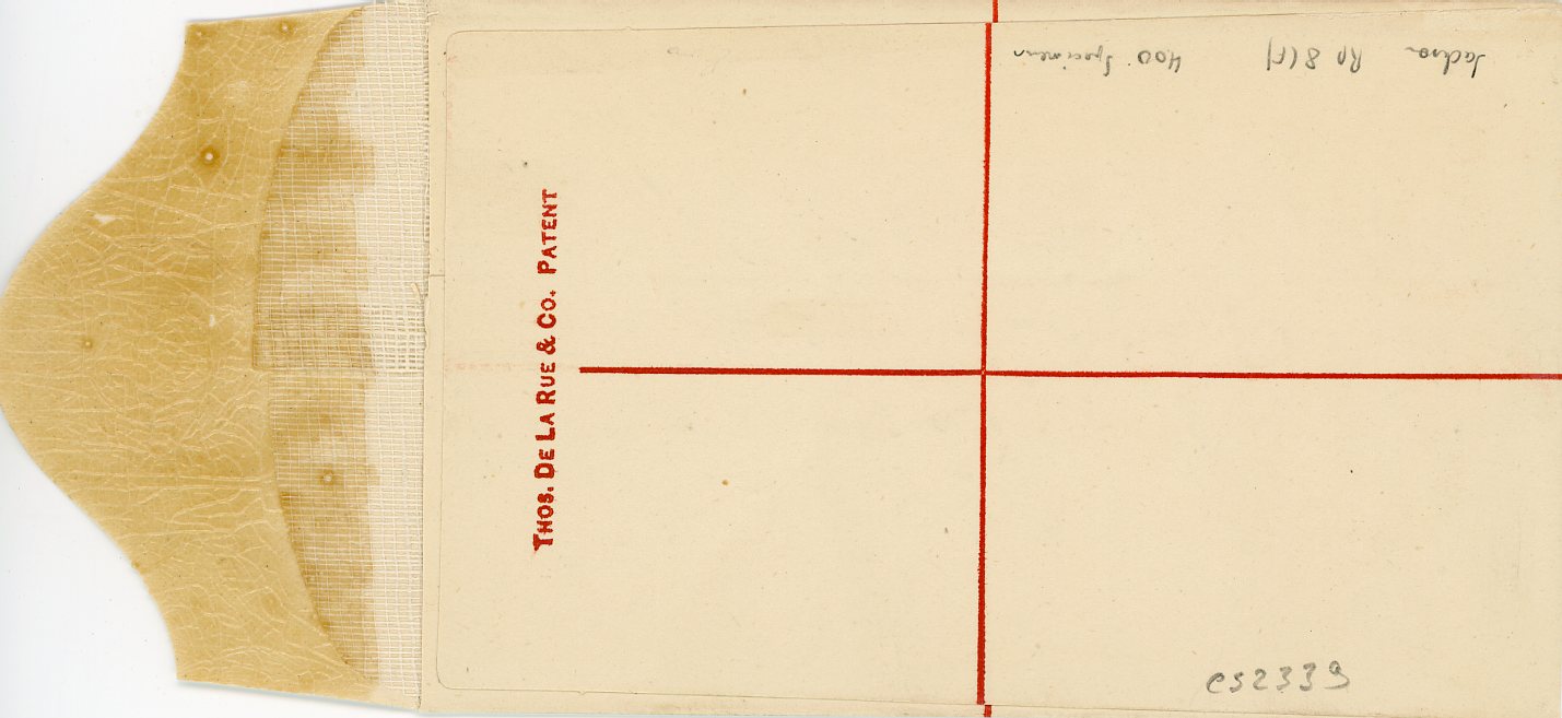 GIBRALTAR GIBRALTAR: 1889 (Nov) 20c red registered envelope size F imprint CPT41/2 ovpt. SPECIMEN (RP8aS) variety in red previously unknown on Specimen