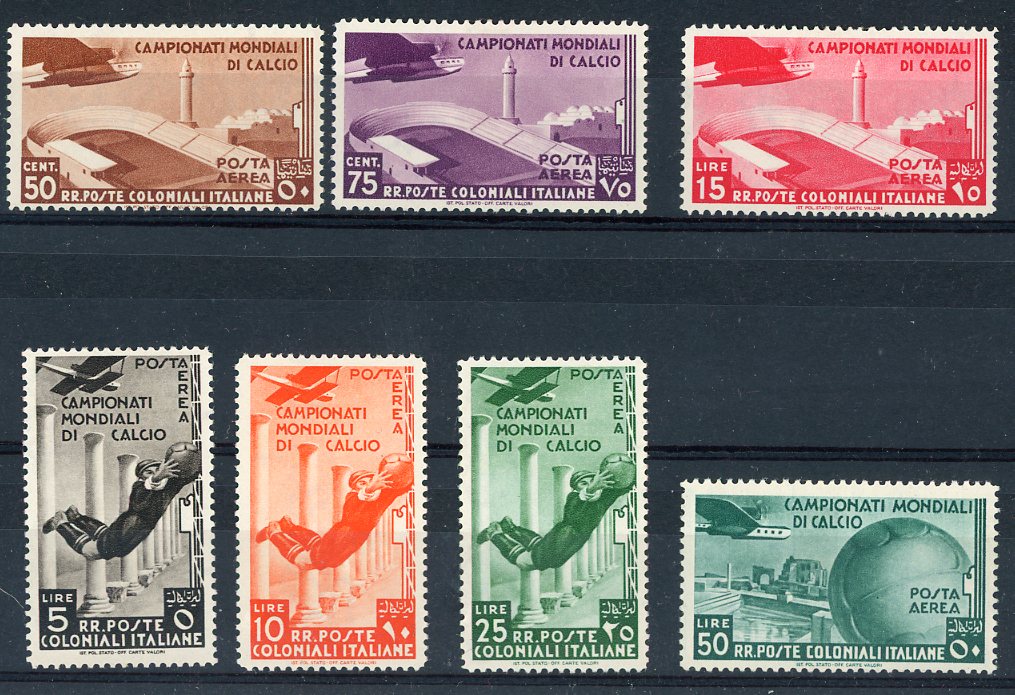 ITALIAN COLONIES ITALIAN COLONIES: General Colonies 1934 CAMPIONATI MONDIALI di CALCIO (FOOTBALL) set of 7 mint (Sass.31-7)