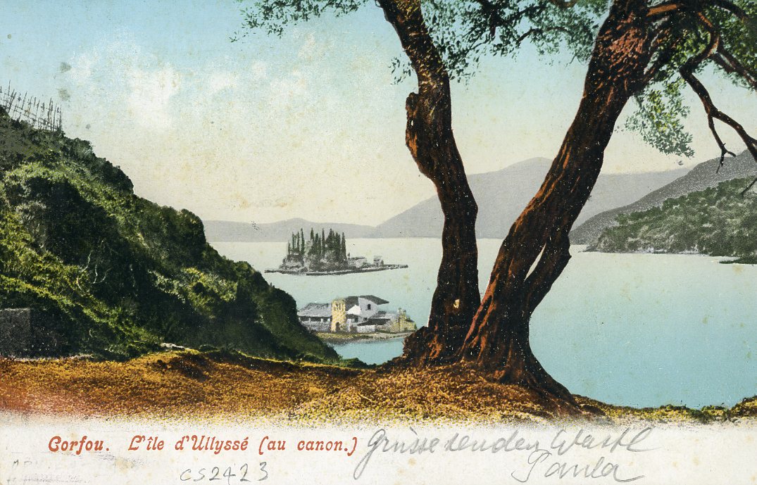 GREECE / AUSTRIAN MARITIME GREECE / AUSTRIAN MARITIME: Undated colour postcard of Corfu franked 1901-2 5L green (2) cancelled SALZBURG OE.LLOYD. addressed to Carinthia, Austria, fine & rare