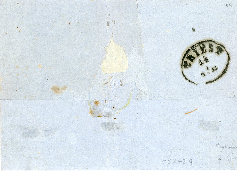 AUSTRIAN LEVANT AUSTRIAN LEVANT: TENEDOS 1870 (24 6) Folded cover with LEMNOS dateline to Trieste with arrival (14/7) bs, franked 5s (creased) + 10s tied by TENEDOS cds, rare, signed Sorani