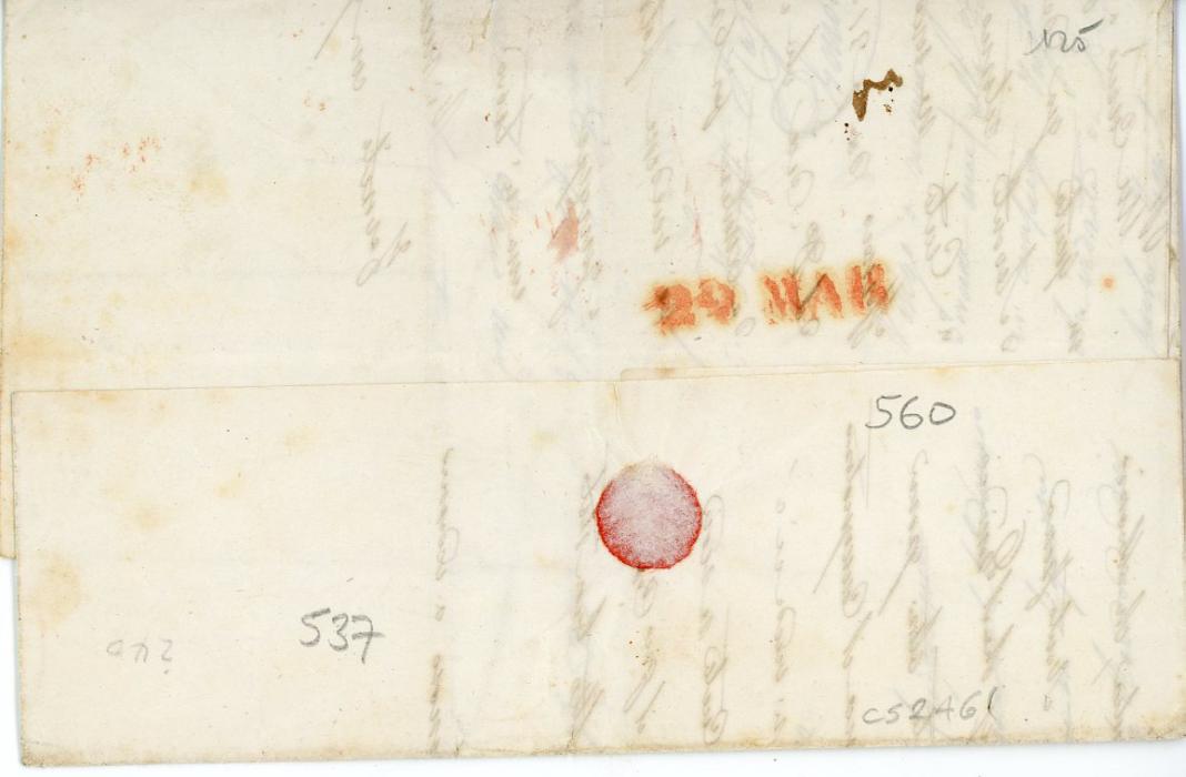 GIBRALTAR GIBRALTAR: 1852 (20 3) Folded letter to Genova with 3 line GIBRALTAR/20MR 1852/SHIP LETTER in blue, Italian maritime Via/DI MARE/E in red alongside, rated 8 in red as paid ship letter rate