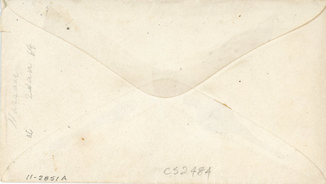 BAHAMAS BAHAMAS: 1864 (2 Jan) Envelope to Boston, Mass. with fine curved SHIP/4 applied, endorsed with a forwarding agent , tear top right otherwise fine