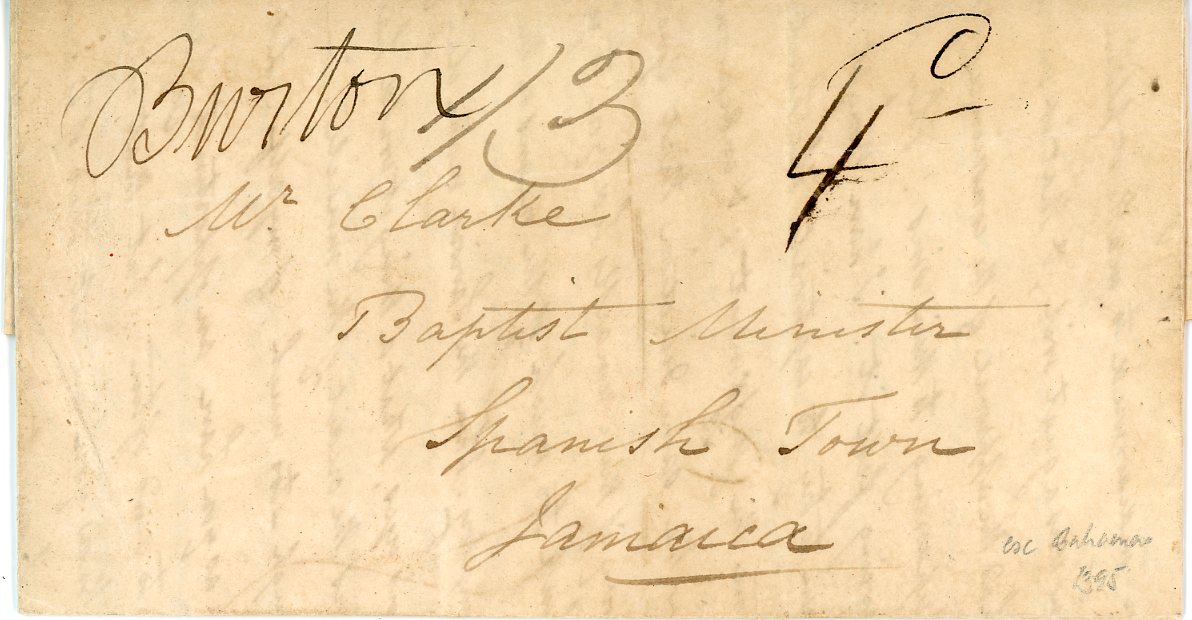 BAHAMAS BAHAMAS: 1833 (Dec 9th) Entire to Jamaica with ms Rum Key dateline, rated 1/3, taxed 4d on arrival, addressed to a Baptist minister in Spanish Town