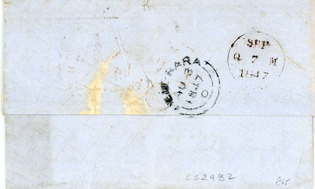 BRITISH GUIANA BRITISH GUIANA: 1847 (AU 3) entire to Scotland with DEMERARA O double arc dispatch (Type 9), earliest recorded date, passionate love letter and comments relating to a duel between the Honourable Mr Croal and the Surgeon General of the Colony over libellous 2anonomous