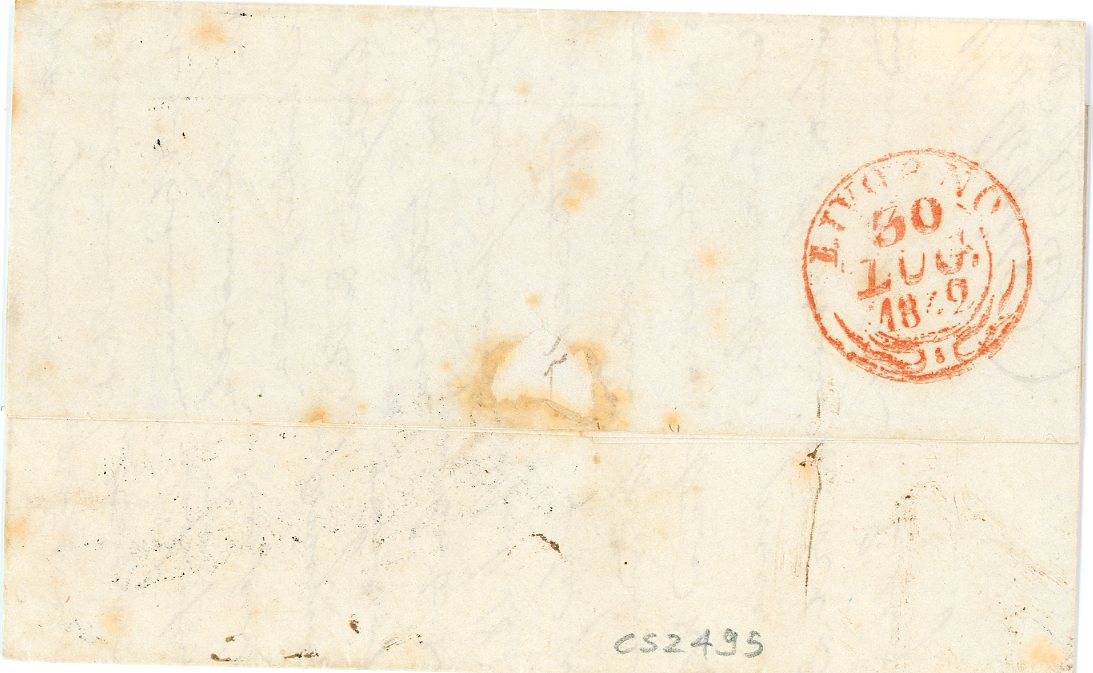 MALTA MALTA: 1842 (25 July) Entire to Italy with fine boxed Malta Post Office (M.P.O.1a), the box much clearer than is usual, red Livorno 30 Jul arrival, fine