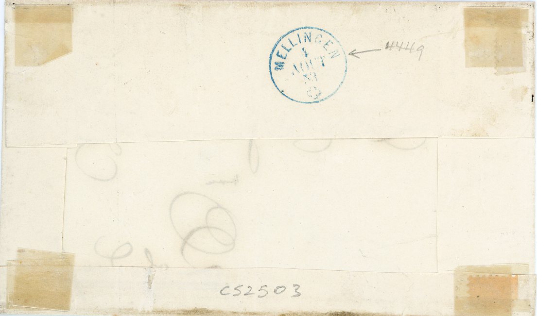 SWITZERLAND SWITZERLAND: 1853 (3 8) Rayon 1 clear to good margins tied by grill to front plus 4 part backflaps with Baden dispatch and Mellinge 4 Aout arrival bs in blue, fine