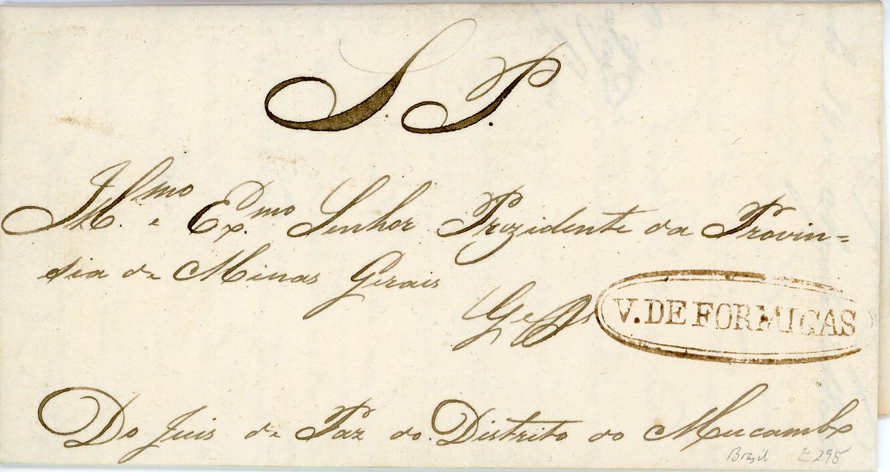 BRAZIL BRAZIL: 1836 (19 Au) entire with fine flattened double oval V.DE FORMIGAS, good condition