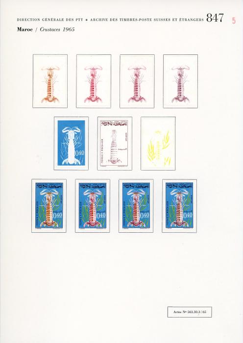 MOROCCO MOROCCO: 1965/66 Fish, Shells & Crustacea UNIQUE COURVOISIER PROOFS (61) mostly 5 progressive proofs of each value, comprising 1965 Crustacea (26), 1965 Shells (15) & 1966 Fish (20), very fine