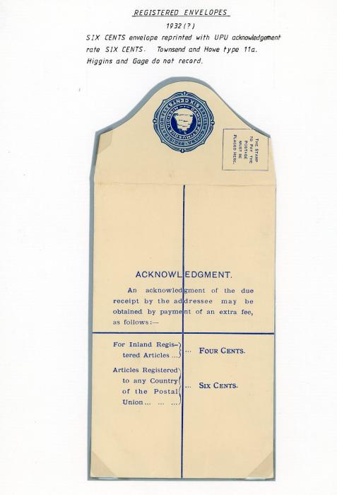 BRITISH GUIANA BRITISH GUIANA: 1932 Reprinted SIX CENTS envelope with UPU acknowledgement, not listed in Higgins & Gage, recorded Townsend & Howe type 11a, fine mint