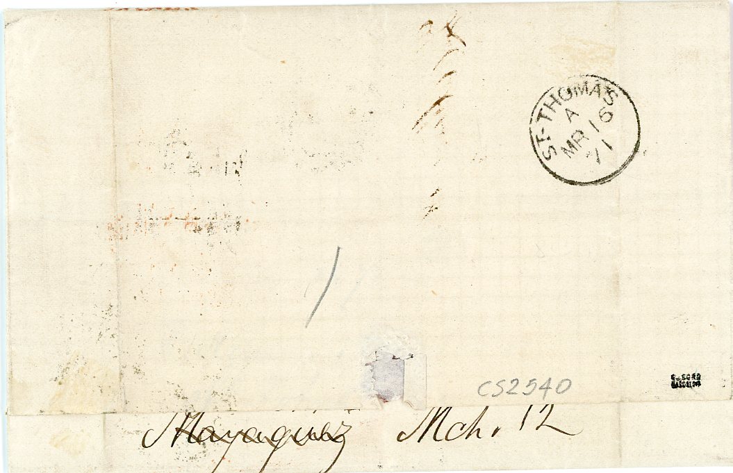 GREAT BRITAIN USED ABROAD GREAT BRITAIN USED ABROAD: PORTO RICO 1871 (Mar 12) entire with St Johns dateline to New York (Lanman & Kemp correspondence0 franked GB 4d vermilion pair plate11 tied by crisp C61 with PORTO RICO Paid cds in red alongside, St Thomas mr 16 transit bs & New York Steamship 10 on obverse, 2 vertical filing creases not affecting adhesives, top perfs a little trimmed, cert. Sismondo