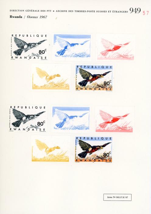 RWANDA RWANDA: UNIQUE COURVOISIER PROOFS for 1967 Oiseaux (birds), 73 proofs with 4 to 5 progressive proofs for each value, 5 sets duplicated, very fine