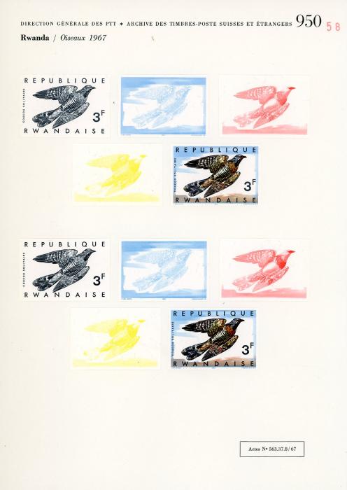 RWANDA RWANDA: UNIQUE COURVOISIER PROOFS for 1967 Oiseaux (birds), 73 proofs with 4 to 5 progressive proofs for each value, 5 sets duplicated, very fine
