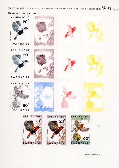 RWANDA RWANDA: UNIQUE COURVOISIER PROOFS for 1967 Oiseaux (birds), 73 proofs with 4 to 5 progressive proofs for each value, 5 sets duplicated, very fine