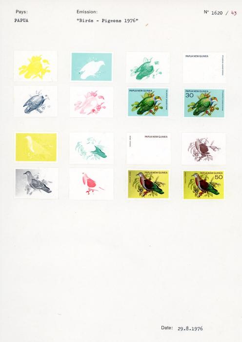 PAPUA PAPUA: UNIQUE COURVOISIER PROOFS for 1976 Birds set of 5 values with 6 or 7 progressive proofs of each value + the issued stamp (34 proofs), very fine