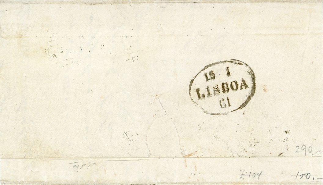 GIBRALTAR GIBRALTAR: 1861 (11 Ja) Entire to Lisbon franked GB 2d blue plate 8 tied by A26, with Gibraltar cds alongside, oval C.Est de N hs (Carta Estrangeira de Navos), rated 80 alongside, endorsed Per Ville de Paris, very fine