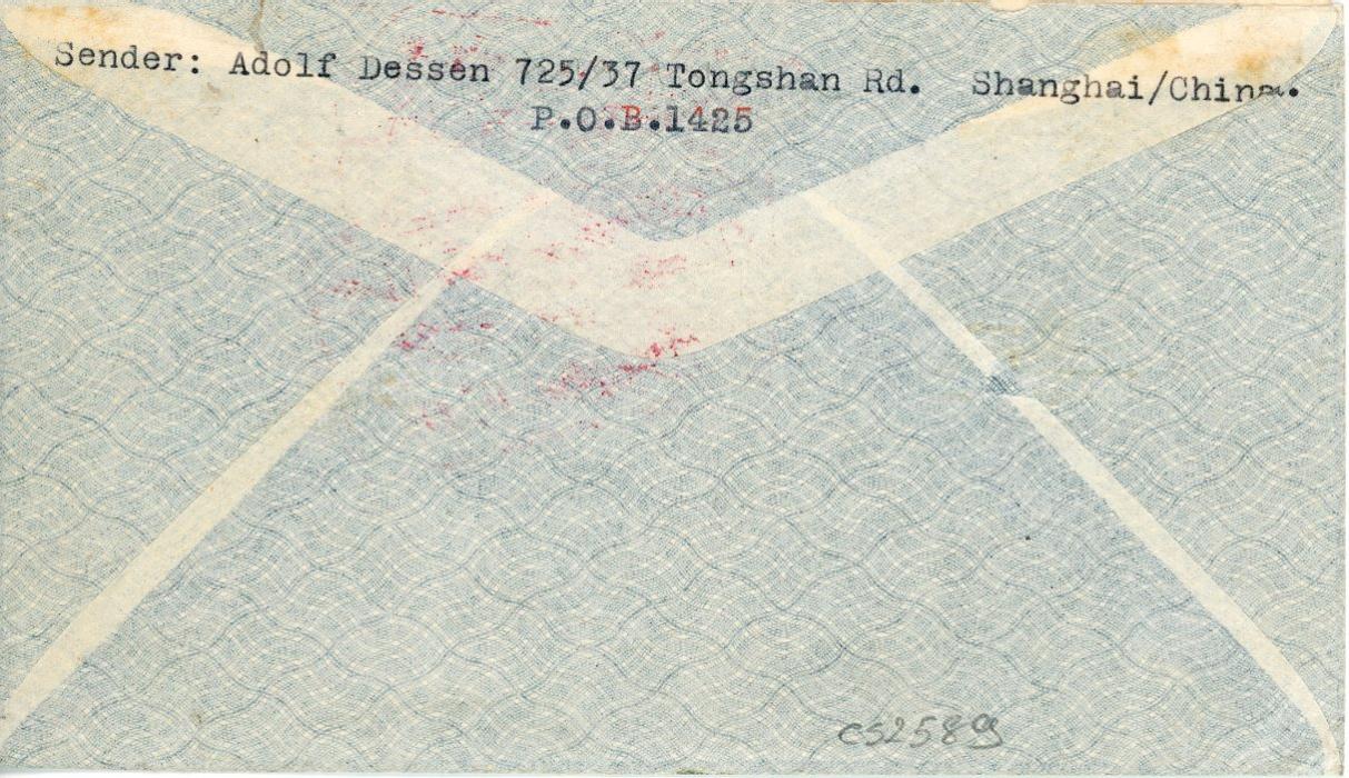 HONGKONG / CHINA HONGKONG / CHINA: Boxed Internal mail free/of postage/Shanghai P.O. in red addressed to Johannesburg, South Africa , no other postmarks, a little roughly opened at top, otherwise fine