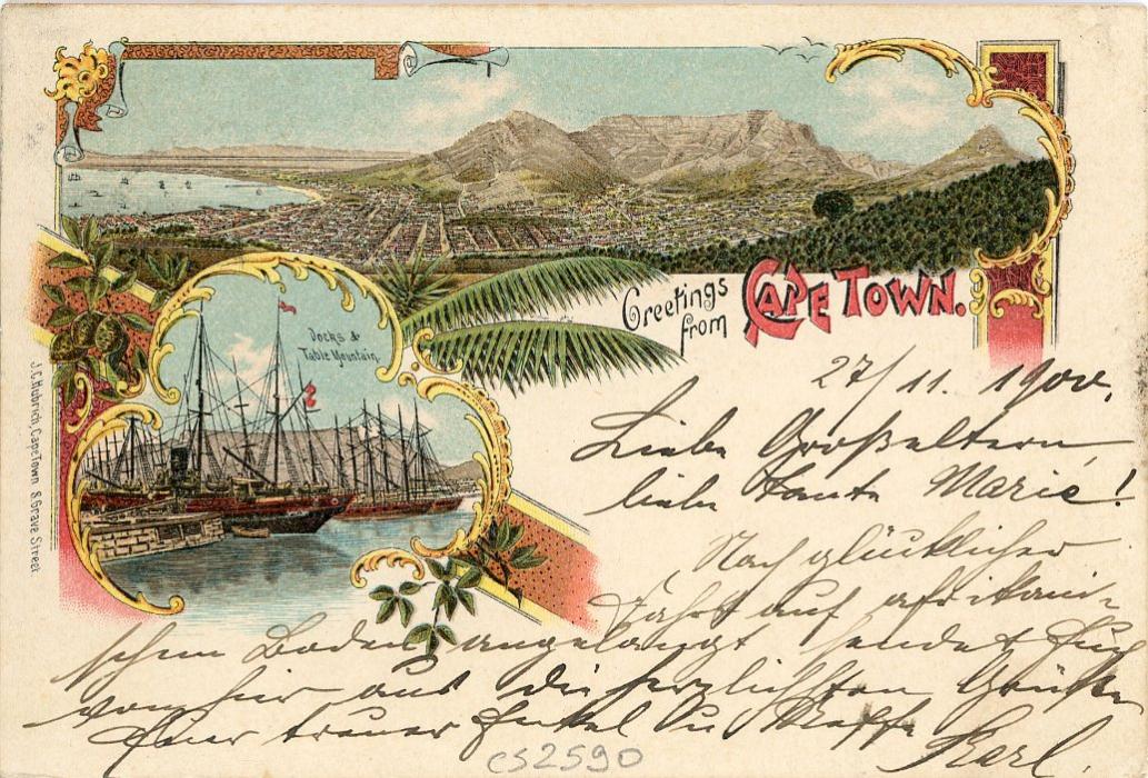 SOUTH AFRICA SOUTH AFRICA: Cape of Good Hope. 1900 (28 Nov) 1d red illustrated postal card used from Capetown to Germany with Cassel arrival (15 12) depicting Docks and Table Mountain, fine